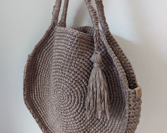 CAPRI CIRCLE BAG, Crochet Bag, Circle Bag, Oversized Bag, Farmers Market Bag, Shoulder Bag, Handmade, Tassel, Boho, Ready To Ship, Gift