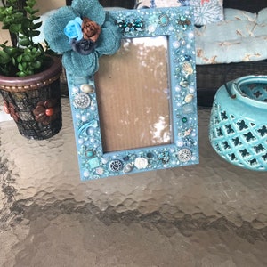 frame 5x7 frame mixed media frame    beach decor  home decor picture frame mosaic art work handmade
