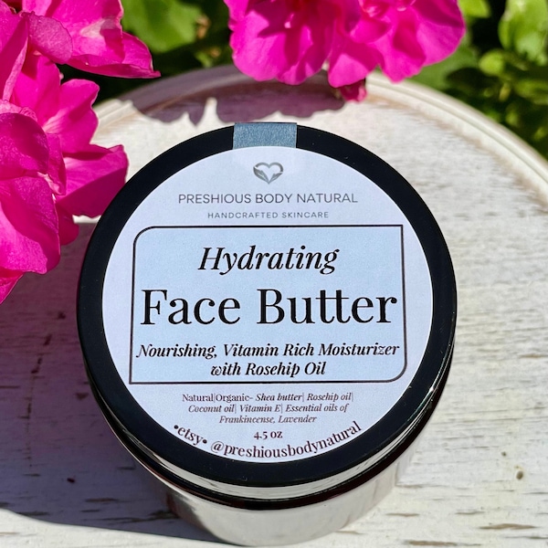 Hydrating Face Butter | Nourishing Moisturizer | Face Moisturizer | Glass Jar 4.5 oz | Natural Skincare