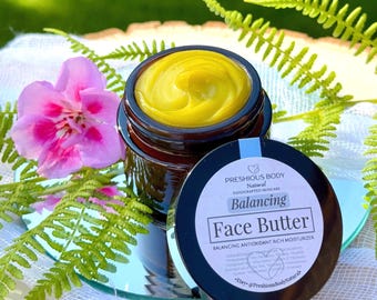 Balancing Face Butter, Organic Facial Moisturizer, Plant-Based Clear Skin Salve, Natural Skincare, Glass Jar