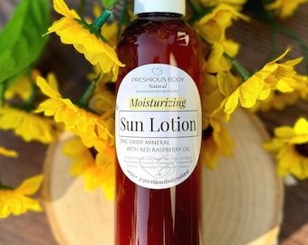Sun Lotion | Zinc Oxide Mineral Moisturizer | Red Raspberry Oil | Natural Skincare | 4 oz