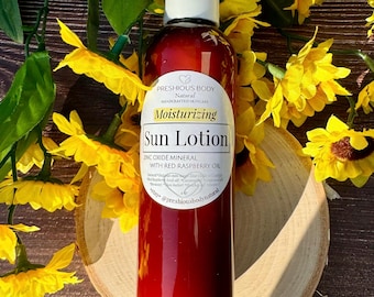 Sun Lotion | Zinc Oxide Mineral Moisturizer | Red Raspberry Oil | Natural Skincare | 4 oz