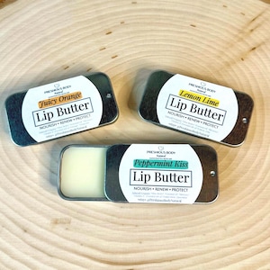 Lip Butter Set (3) | Peppermint, Orange, Lemon Lime | Moisturizing Lip Balm in Slider Tins