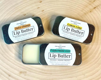 Lip Butter Set (3) | Peppermint, Orange, Lemon Lime | Moisturizing Lip Balm in Slider Tins