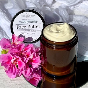 Zinc Hydrating Face Butter, Mineral Moisturizer With Zinc Oxide, Rosehip Moisturizer, Glass Jar 4.5oz, Natural UV Skincare