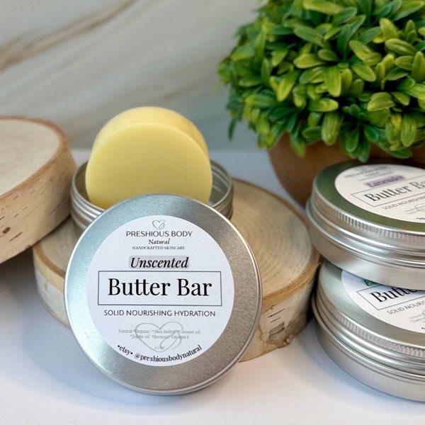 Butter Bar With Tin | Solid ‘Lotion’ Bar | Intense Moisture For Dry Skin | Natural Organic Moisturizer w/Essential Oils | ‘Lotion’ Bar w/Tin