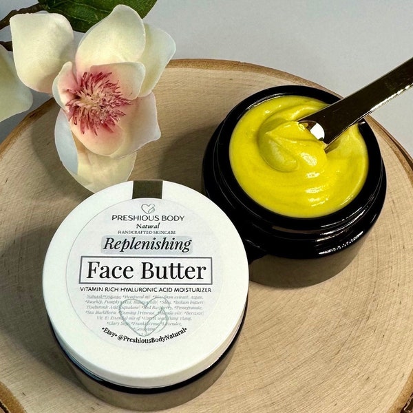 Replenishing Face Butter | Vitamin Rich Moisturizer With Hyaluronic Acid | Antioxidant Face Moisturizer | Glass Jar | Natural Skincare