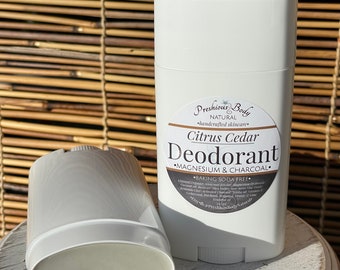 Citrus Cedar Deodorant | Baking Soda Free | Magnesium & Charcoal formula with Bentonite Clay and Zinc Oxide | 2.65 oz