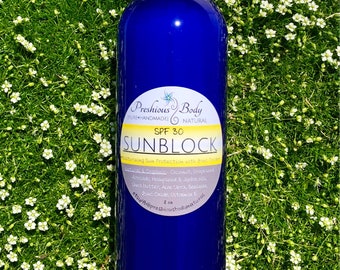 Sunblock SPF 30, All Natural Sunscreen with Zinc Oxide, Water Resistant, 8 ounce
