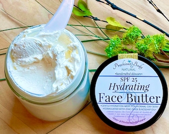 SPF 25 Hydrating Face Butter / Natural Organic SPF Face Moisturizer With Rosehip Oil / Hydrating SPF Face Moisturizer Non Nano Zinc Oxide