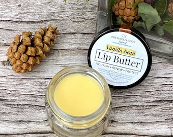 Vanilla Bean Lip Butter | Moisturizing Balm with Cocoa Butter & Honey | Natural Skincare