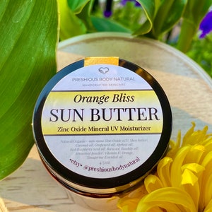 Sun Butter | Nourishing Body Butter With Non-Nano Zinc Oxide | Mineral Sunscreen Moisturizer | Natural UV Skincare | 4.5 oz Glass Jar