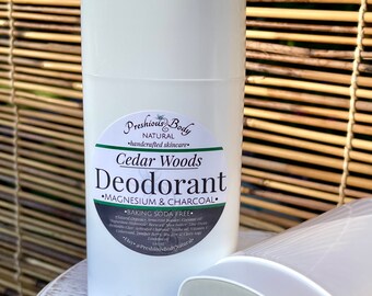 Cedar Woods Deodorant | Baking Soda Free | Magnesium & Charcoal formula with Bentonite Clay and Zinc Oxide- 2.65 oz