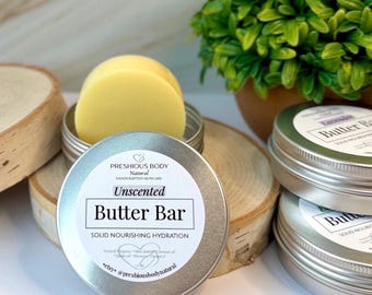 Butter Bar with Tin | Organic Shea Solid Moisturizer | Natural Zero Waste Lotion Bar | 1.5oz