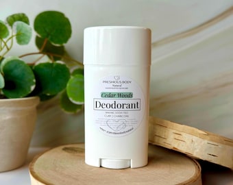 Cedar Woods Natural Deodorant, Charcoal & Clay, Baking Soda Free
