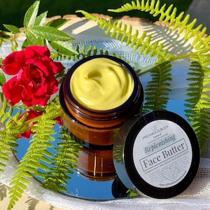 Replenishing Face Butter, Hyaluronic Acid Moisturizer, Antioxidant and Vitamin Rich Organic Facial Cream, Natural Skincare, Glass Jar