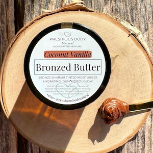 Shimmering Bronzed Body Butter, Tinted Moisturizer, Natural Sun Kissed Glow, 4.5 oz Glass Jar