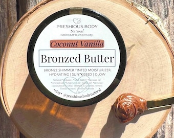 Shimmering Bronzed Body Butter | Tinted Moisturizer, Natural Sun Kissed Glow, 4.5 oz Glass Jar