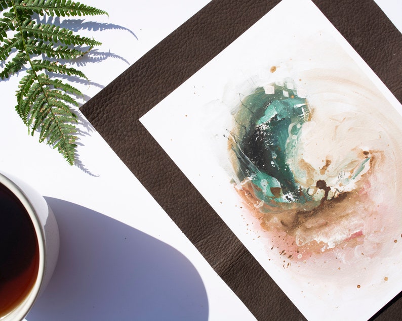 Home Decor Wall Art Neutral Abstract A5A4 Art Print Acrylic Pink Green Blue Apricot Colourful