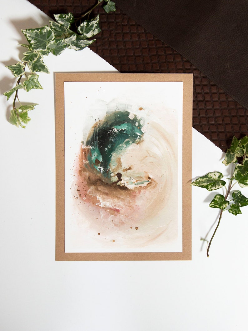 Home Decor Wall Art Neutral Abstract A5A4 Art Print Acrylic Pink Green Blue Apricot Colourful