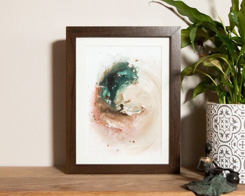 Home Decor Wall Art Neutral Abstract A5A4 Art Print Acrylic Pink Green Blue Apricot Colourful
