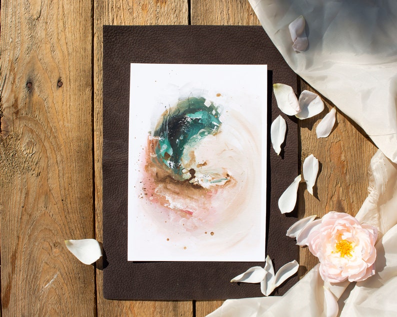 Home Decor Wall Art Neutral Abstract A5A4 Art Print Acrylic Pink Green Blue Apricot Colourful