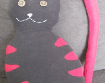 dark grey striped cat and fuchsia