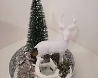 Centerpiece round candle white deer