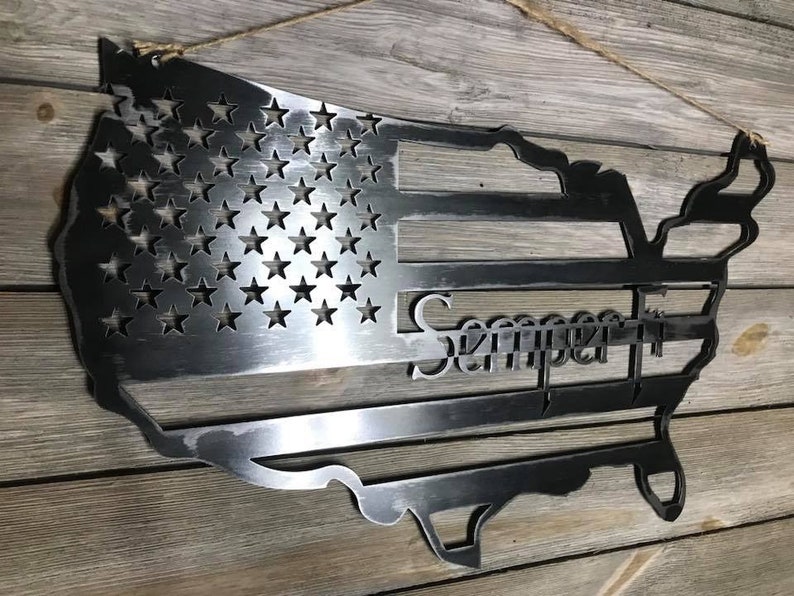 Metal American flag Plasma Cut wall decor with all 50 stars Etsy