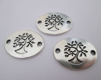 3 connecteur médaillon arbre 22 x 17 mm métal argenté