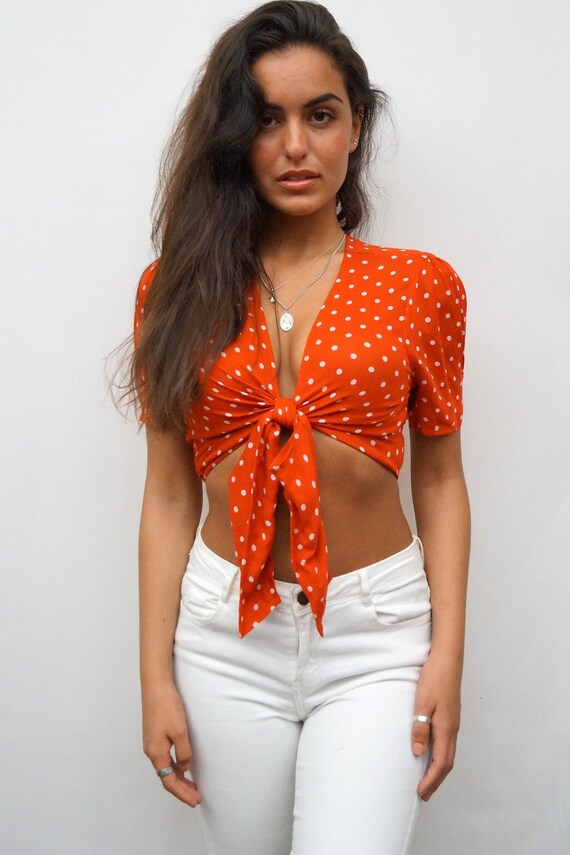 polka dot front tie top
