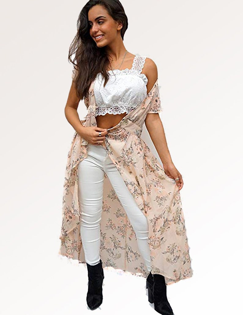 LIVE4TRUTH Blush Floral Print Short Sleeve Duster Cardigan