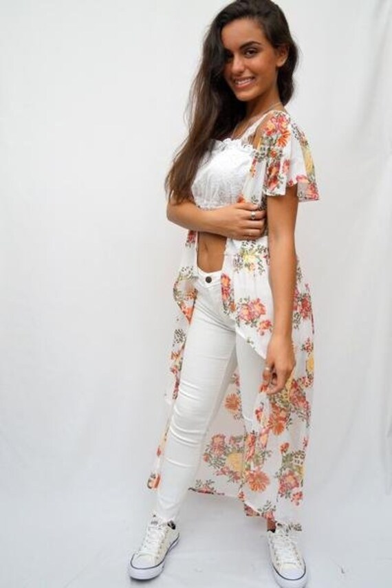 LIVE4TRUTH Blush Floral Print Short Sleeve Duster Cardigan