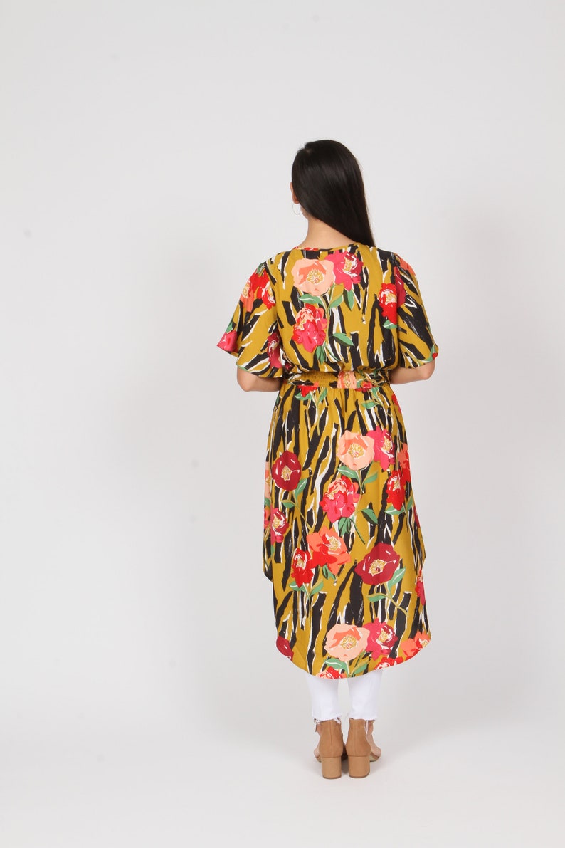 LIVE4TRUTH Mustard Striped Floral Tie-Front Duster Cardigan