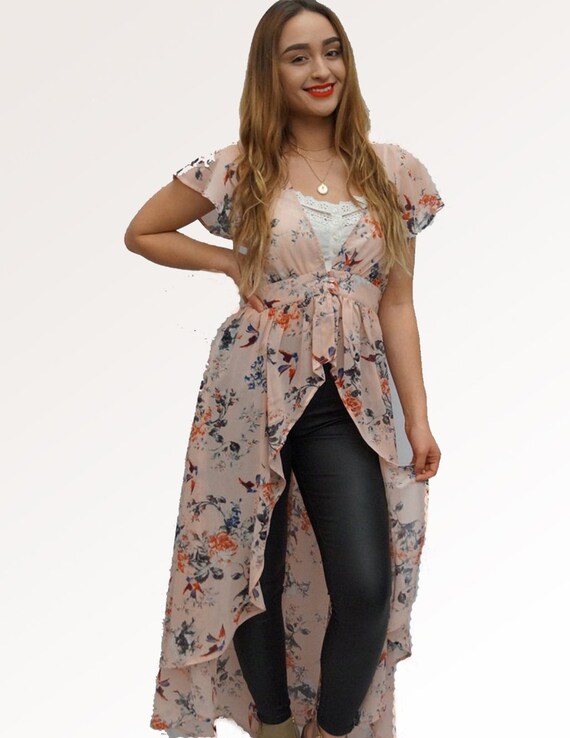 LIVE4TRUTH Blush Floral Print Short Sleeve Duster Cardigan