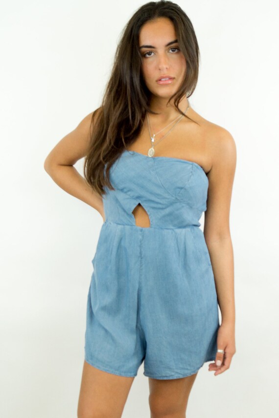 light blue strapless romper