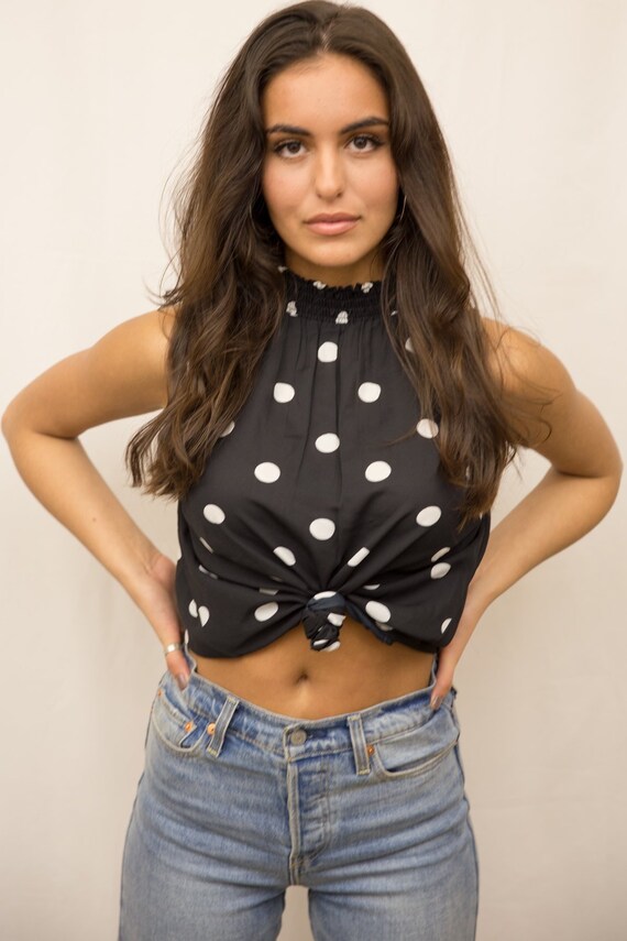high neck polka dot top