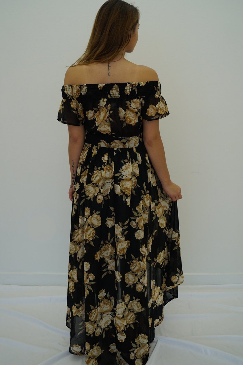 LIVE4TRUTH Off the Shoulder Short Sleeve Black Floral Duster Cardigan