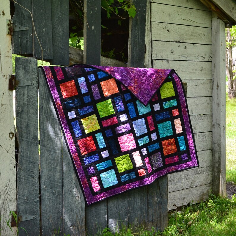 Batik Stained Glass Window Quilt with Purple Border Baby Etsy