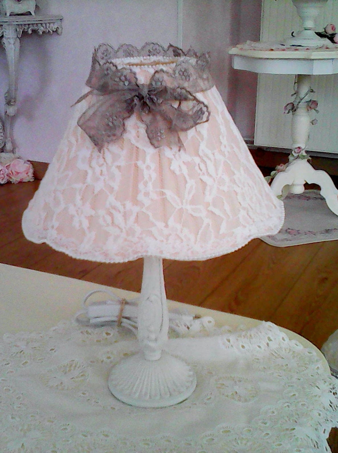 Abat-Jour Shabby Chic + Pied de Lampe