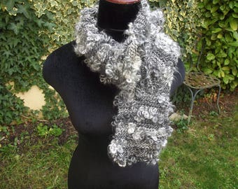 in shades of gray crochet scarf