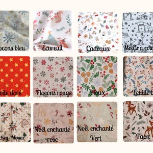 K&ouml;nnte beinhalten: Eine Sammlung von 12 verschiedenen Weihnachtsstoffdrucken mit verschiedenen Designs, darunter Schneeflocken, Sterne, Rentiere, Stechpalmen und mehr. Die Stoffe sind alle wei&szlig; mit bunten Mustern.