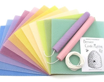 Pastel Colors Beeswax Candle Making Kit for 12 Candles - Waldorf Candle Rolling