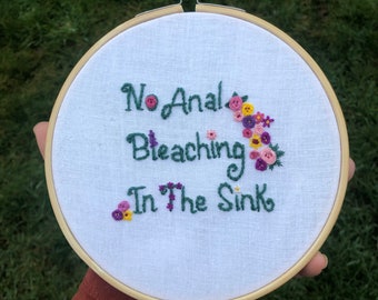 No anal bleaching in the sink embroidery pattern & instructions