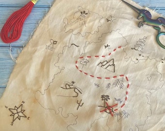 Treasure Map Embroidery, Embroidery Tutorial, Hand Embroidery, Embroidery Pattern PDF