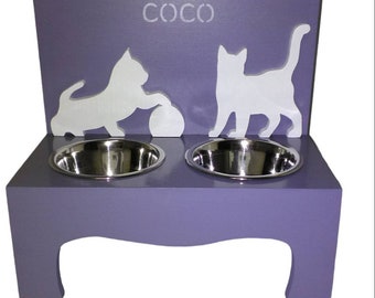 Pet bowl support with integrated kibble box