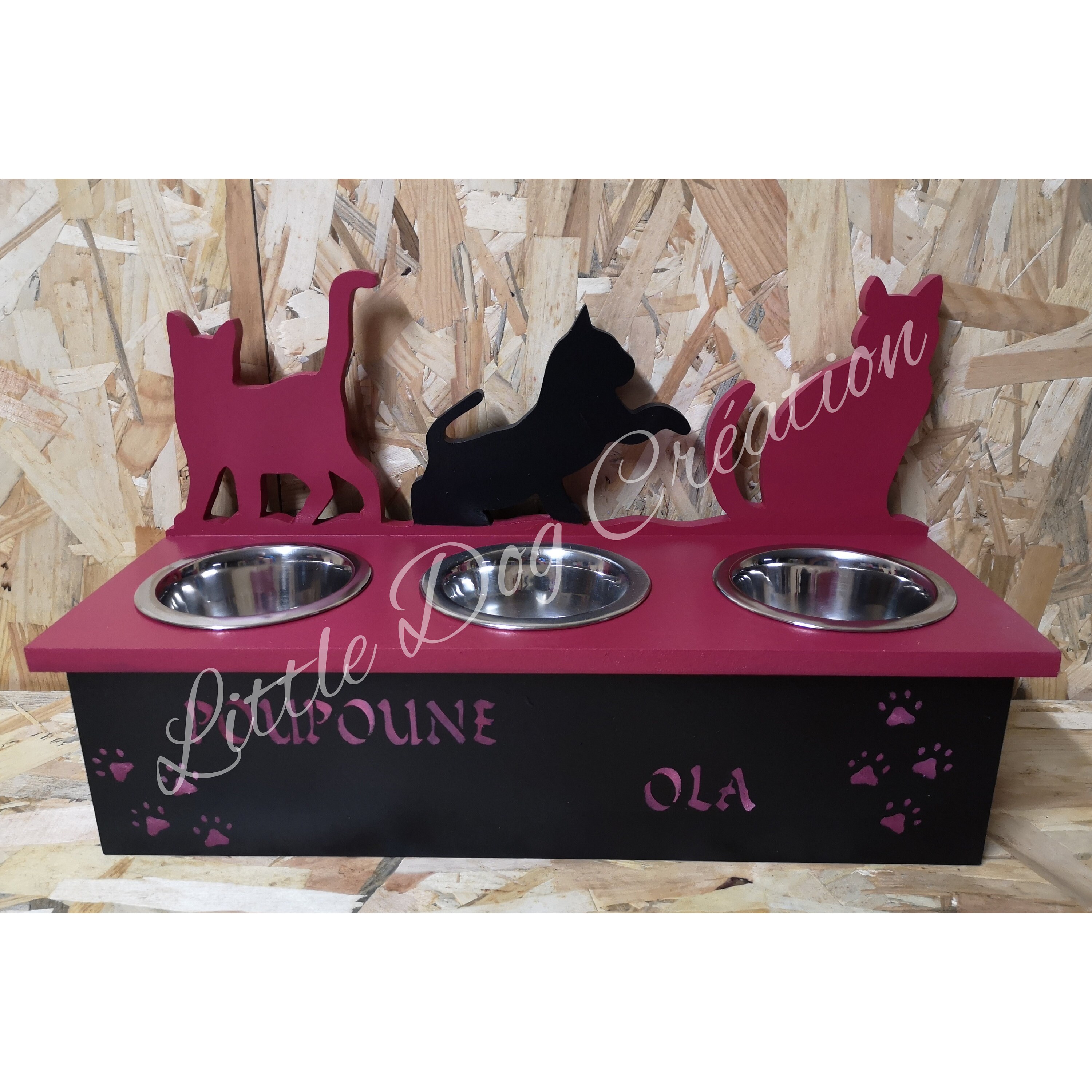 Support Gamelle Pour Chat en Bois Personnalisable