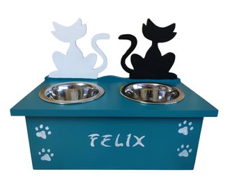 Support gamelle pour chat personnalisable en bois