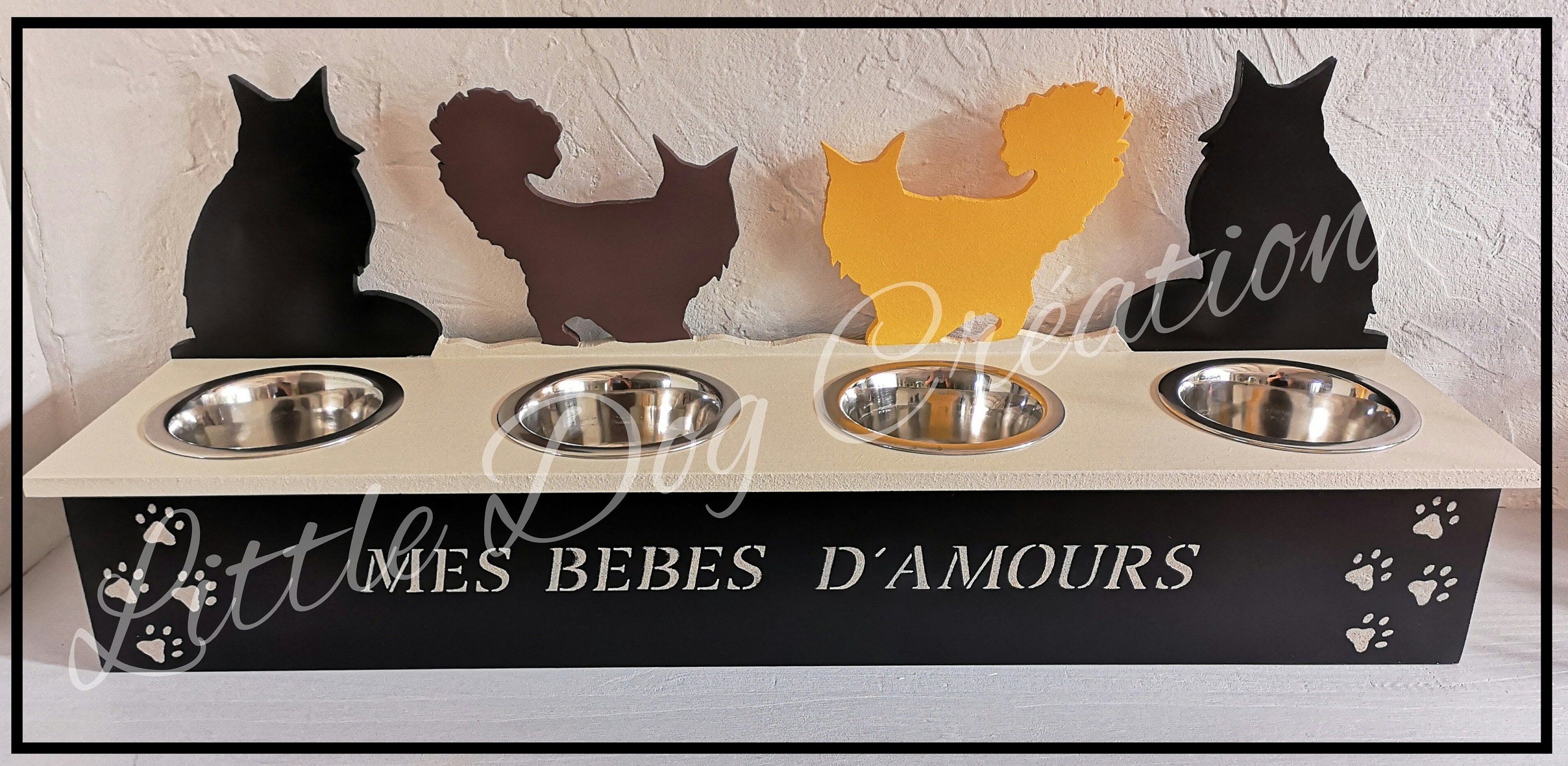 Support Gamelle Pour Chat Personnalisable en Bois