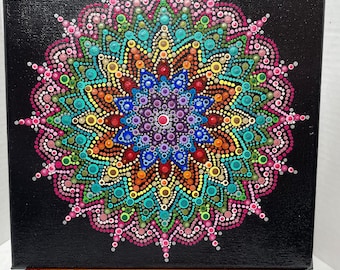 Dot Art Mandala Leinwand Gemälde - Mandala Kunst - Mandala Wandkunst - Handgemaltes Mandala - Dot Art Malerei